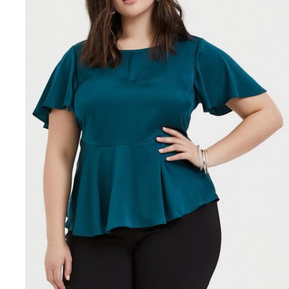 Elegant Teal Flutter Sleeve Top